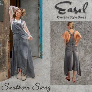 EASEL "Southern Swag" Lightweight Loose Fit VERY Soft & Lux Denim Overalls Dress